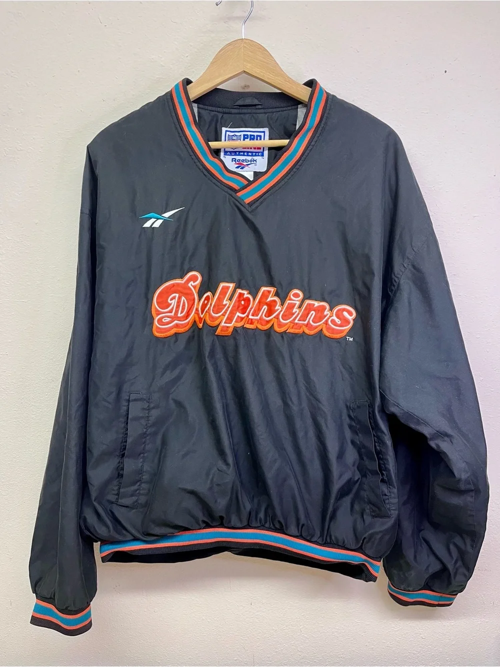 Vintage 90s Reebok NFL ProLine Miami Dolphins Jacket Pullover Size L